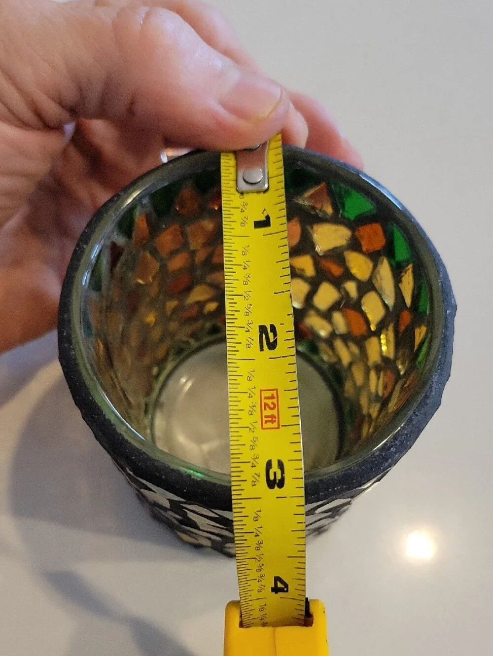 Pier 1 Mosaic Glass Tealight Holder - Green & Amber
